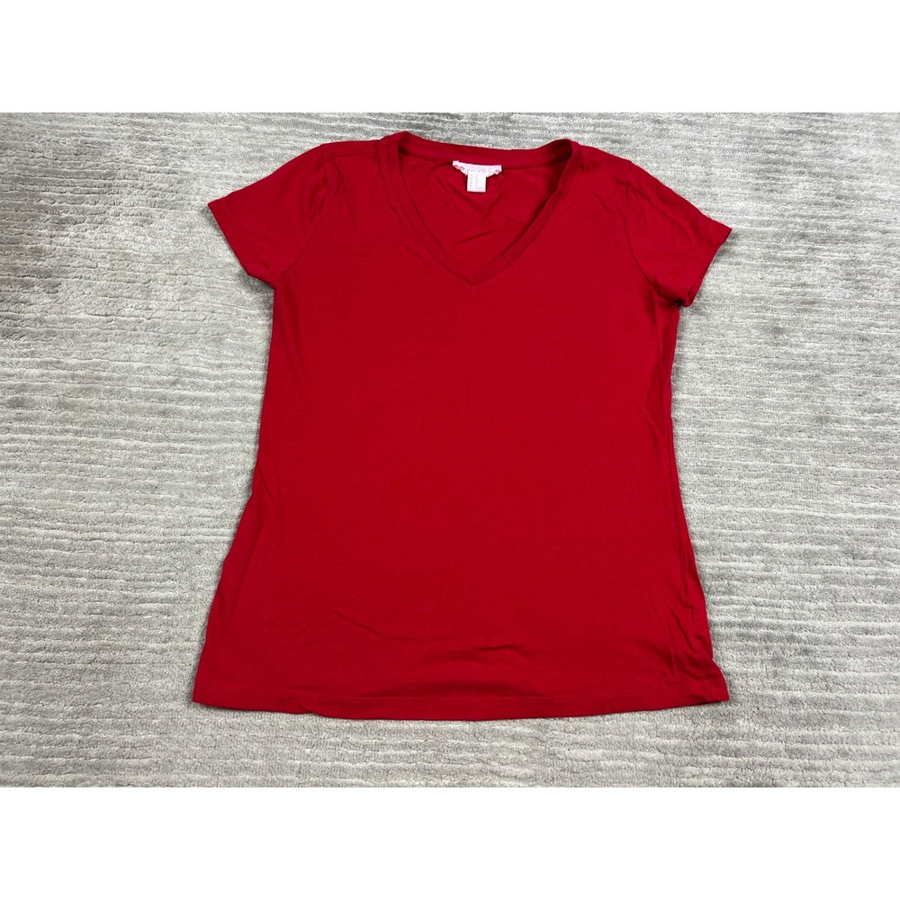 Forever 21 T-Shirt Womens Medium Red V-Neck Short Sleeve Cotton Modal Basic Tee